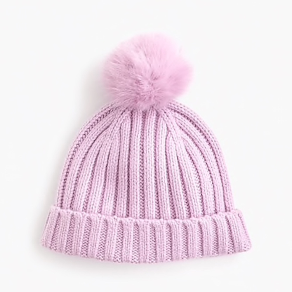 Ribbed beanie with faux-fur pom-pom